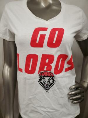 NEW MEXICO UNIVERSITY WOMEN'S T- SHIRT ''GO LOBOS'' ASSORTED SIZES # 18