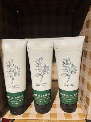 3 X BATH & BODY WORKS AROMATHERAPY STRESS EUCALYPTUS SPEARMINT CREAM LOTION 8 OZ