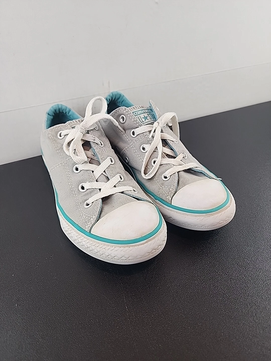 Scarpe basse grigie Converse All Star taglia 3 giovani bordo verde acqua 654886c Junior