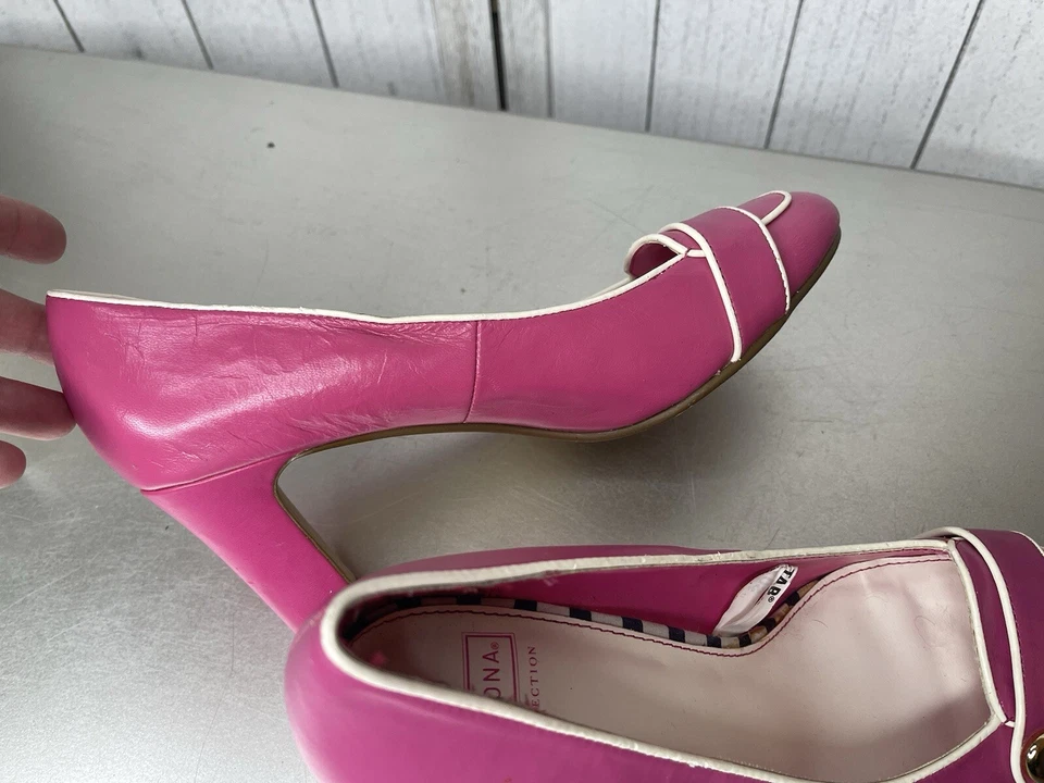 Vintage 90s Merona Pinup Pink White Heel Barbiecore Faux Leather Y2K Size 6.5 - Image 4 of 4