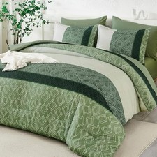 Comforter Set 7 Piece Boho Bed in a Bag Size Striped Fall Bedding Queen Green