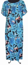 1970s HILO HATTIE Blue  Black Birds of Paradise Hawaiian Cotton Muumuu Size L