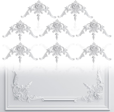 Vintage French Corner Wall Molding Kit - 8 Pcs Wainscoting Panels Decor