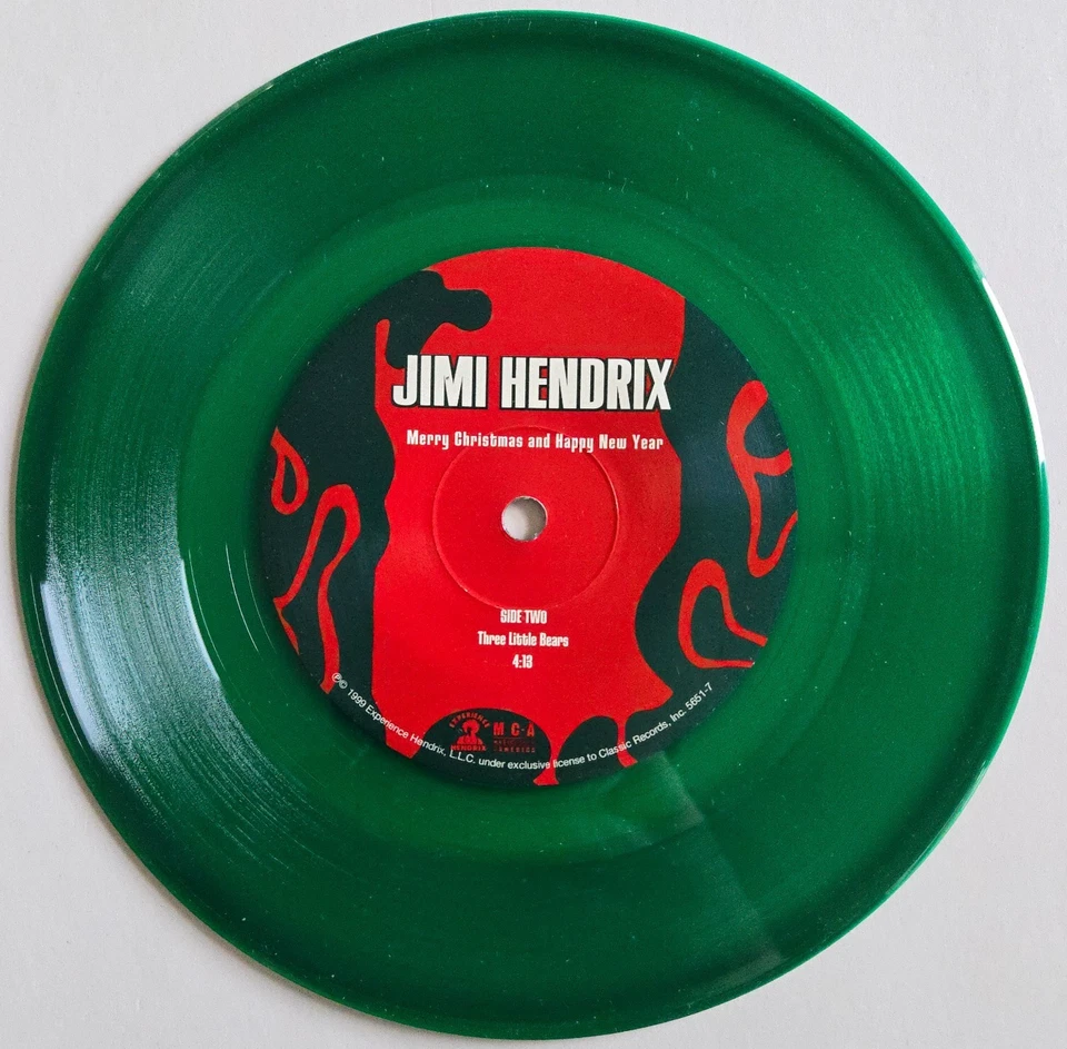 JIMI HENDRIX/MERRY CHRISTMAS AND HAPPY NEW YEAR  7" 45RPM GREEN VINYL NM - Image 4 of 4