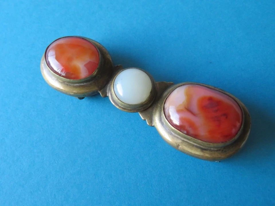 GANCHO DE CINTURÓN CHINO NARANJA ÁGATA, VIDRIO BLANCO Y BRONCE --- QING Foto 4 de 4