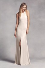 Vera Wang Dress Womens Size 4 Pink Long Halter Bridesmaid Dress with Skirt Slit