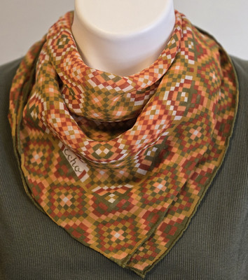 Vintage ECHO Scarf  SILK Southwestern Geometric Japan Orange Beige Green 21''