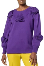 Antthony Women's 3-Dimensional Rosette Long-Sleeve Sweater Grape