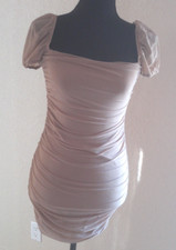 PRINCESS POLLY NUDE COLORED RUCHED SIDE SHORT DRESS SIZE 6	BN245