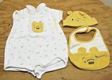 Winnie the Pooh theme 3 piece set - 0-3 Month Small size, Bib, and Hat   (437)