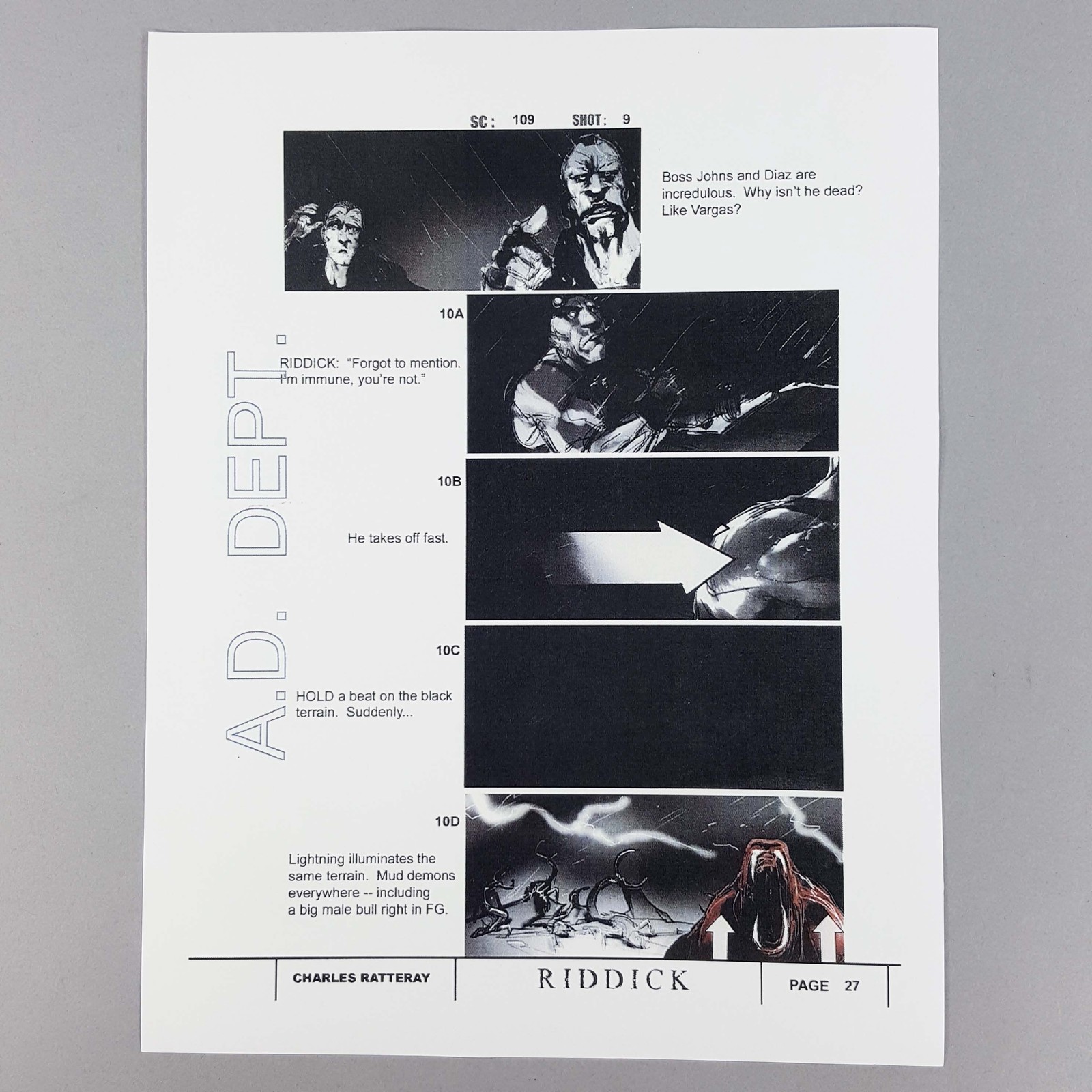 Riddick Production Used Storyboard Vin Diesel Immune Hell Rally Sc 109