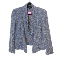 Talbots Petites Blue Textured Open Front Blazer Jacket Size MP Tweed Office wear