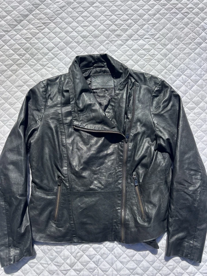 Bod & Christensen Asymmetrical Black Leather Motorcycle Biker Jacket Womens Xl - Image 2 of 4
