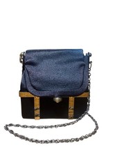 Vtg And  black evening bag clutch purse gold trim chain strap retro classic 5.5  