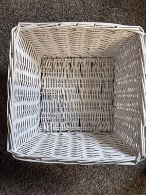 White Wicker Square Basket Storage Cube 16x16 7  Deep