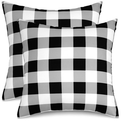 Poise3EHome Outdoor Pillow Covers 16x16 Set of 2, Black and White Checkered S...
