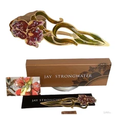 JAY STRONGWATER 5.75” PURPLE Swarovski Crystal IRIS FLOWER ENAMEL BOOKMARK box