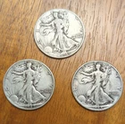 Liberty Walking Half Dollar 50C Silver 1941, 1942, 1944 US Coins Lot of 3
