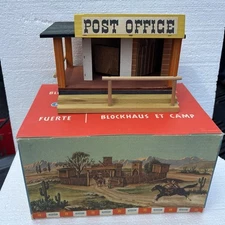 Vintage Hausser Elastolin Western Post Office Wood Building 1950s with Box