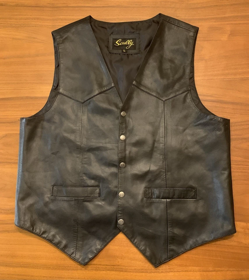 Vintage Scully 100% Black Soft Leather Dress Vest Mens L Cowboy Western Biker - Image 3 of 4