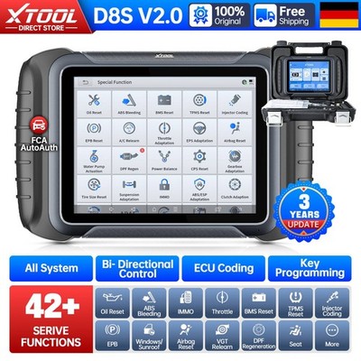 XTOOL D8S KFZ OBD2 Diagnosegerät Schlüsselprogrammierer IMMO 42+ Rücksetzungen