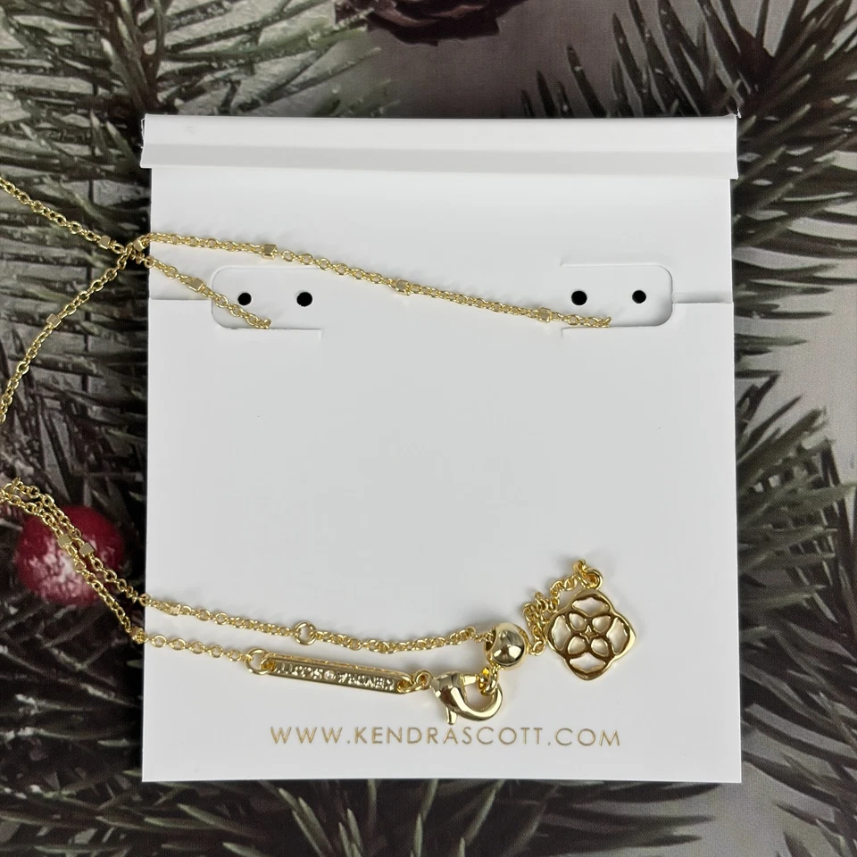 🎄Kendra Scott Árvore de Férias Colar Pingente Curto Dourado em Quartzito Verde - Imagem 3 de 4