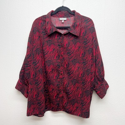 Essentials Womens Top 3X Workwear Party Casual Button Down Long Sleeve Relaxed
