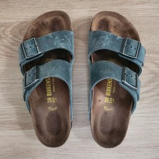 Birkenstock Arizona Sandals Womens Size 38 Turquoise Leather Cork Made Germany