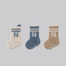 3Pairs/set Baby Letter Socks Soft Cotton Children Mid Tube Socks Solid Stripe Ki
