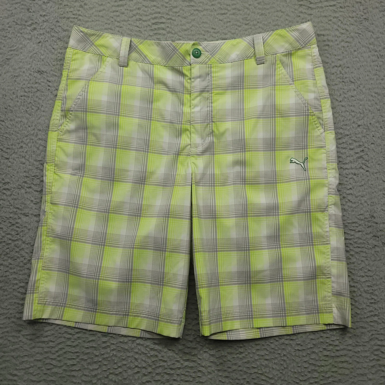 Puma Pantaloncini da Golf Uomo 34 (35) Grigio Verde Plaid USP Dry Performance Leggeri