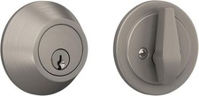Deadbolt with Round Trim, Keyed 1 Side, Satin Nickel Finish
