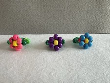 Handcrafted Beaded Flower Rings Set Multicolor Beads Floral Design