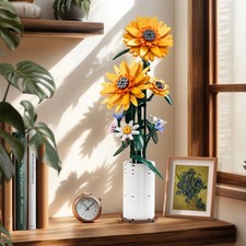 Botanischer Blumenstrauß Baustein Spielzeug Geschenk mit Sonnenblumen-Vase