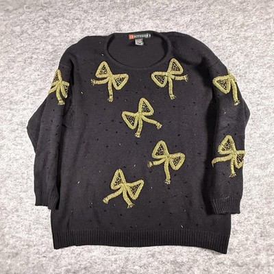 80 s Sweater IB Diffusion Gold Bows Women s Size 2XL ethereal 90's Scandinavian