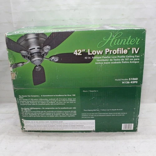 Hunter Classic Series 42" Indoor Low Profile IV Ceiling Fan 51060 Sealed - Picture 7 of 10