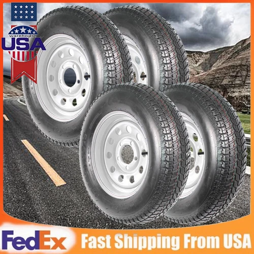 4 Pack ST205/75D15 Trailer Tires on Rims 205/75 15 in. 5 Lug Silver Spoke Wheel