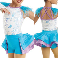 Weissman Dance Costume sassy feather sequin We Are Family 11495 Adult LA, MA