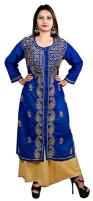 Pink Cotton Kurti For Women Chikankari Kurta Top Indian Hand Embroidered Shirt
