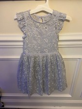 Zunie Girl Girls Periwinkle Light Blue Flutter Sleeve Lace Dress Sz 7/8 Lined