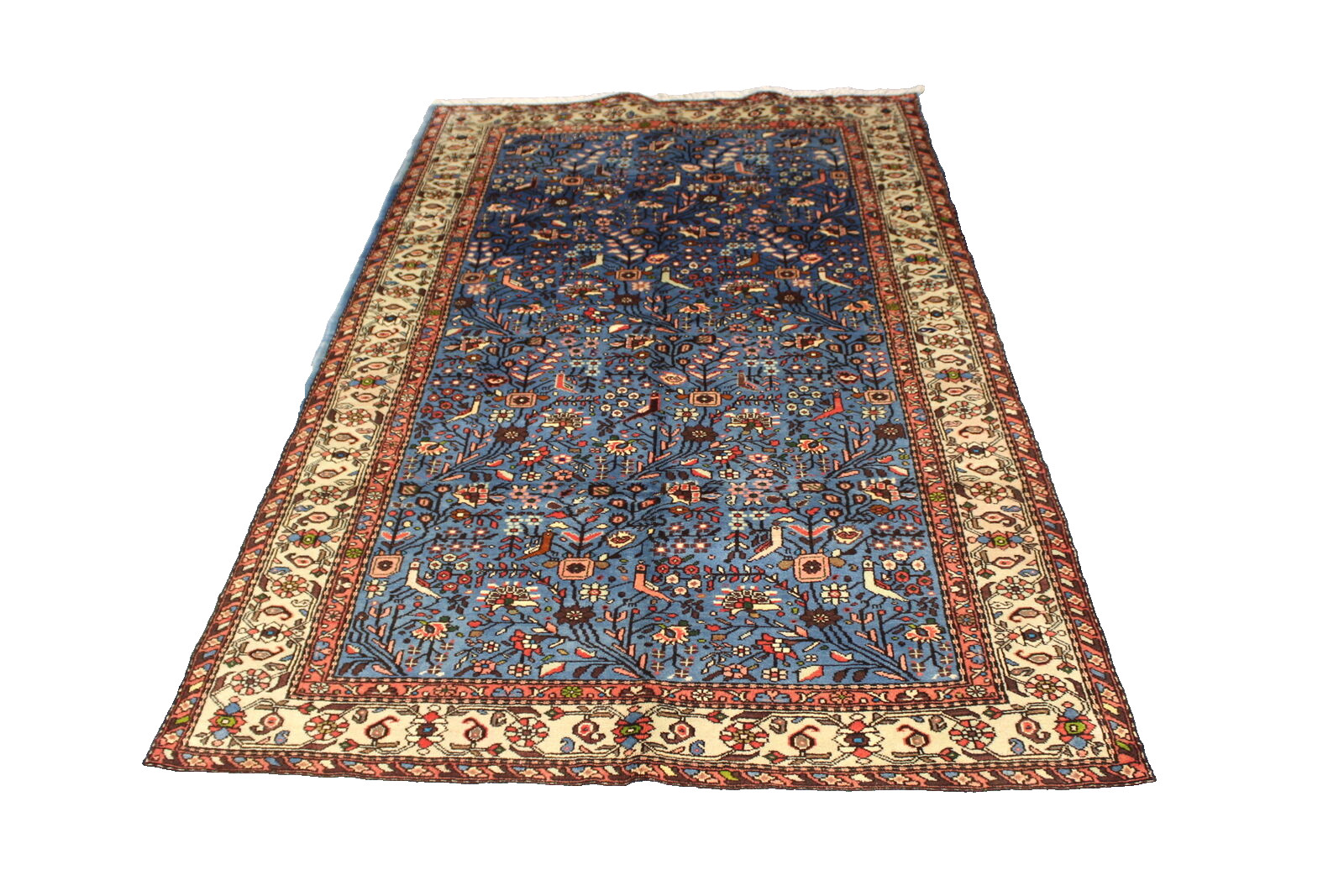 Vintage Birds Floral Geometric Wool Turkish 4' 0" x 6' 9" Bl
