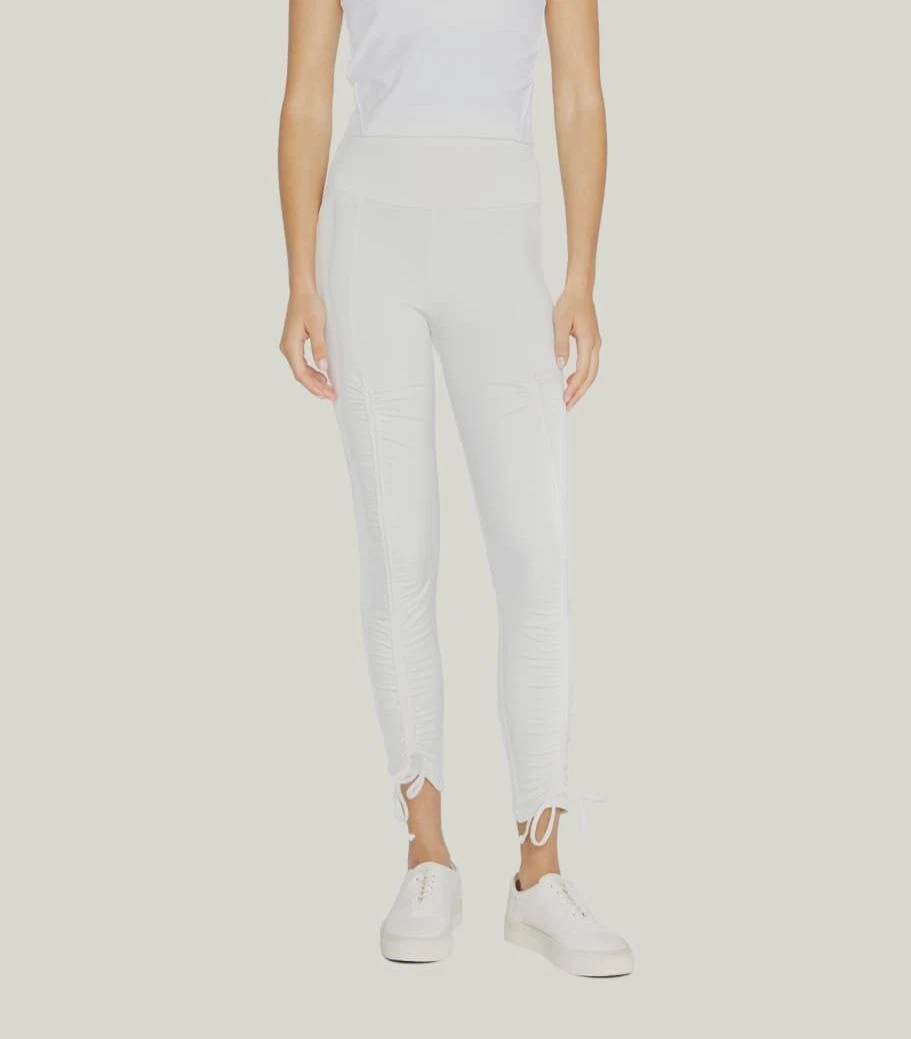 $195 Port De Bras Women's White Stelle Ruched Drawstring Leggings