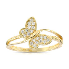 14K Real Solid Gold .18 Ct Diamond Butterfly Statement Engagement Ring Lab Grown