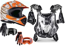 Youth Kids Chest Protector Helmet Orange Black DOT Motocross Combo DOT ATV UTV
