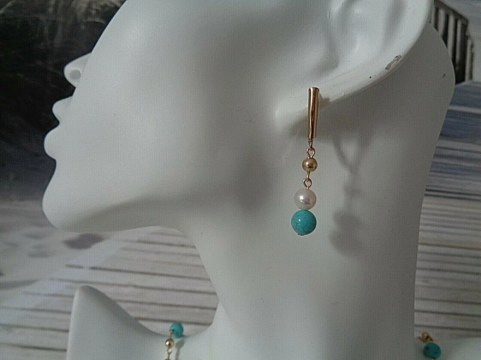 Gold Ohrringe 14K Gold Filled Perlen Türkis - Bild 4 von 4