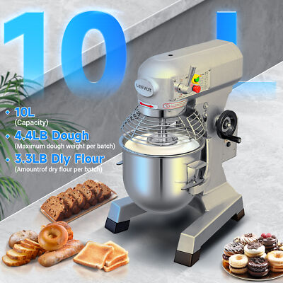 LEEVOT Commercial Food Mixer Electric Dough Mixer 10Qt Pizza Bakery Blender 500W