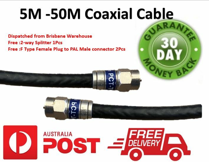 Black RG6 Quad Shield Coax Cable 0.5m 50m Digital TV Antenna Foxtel