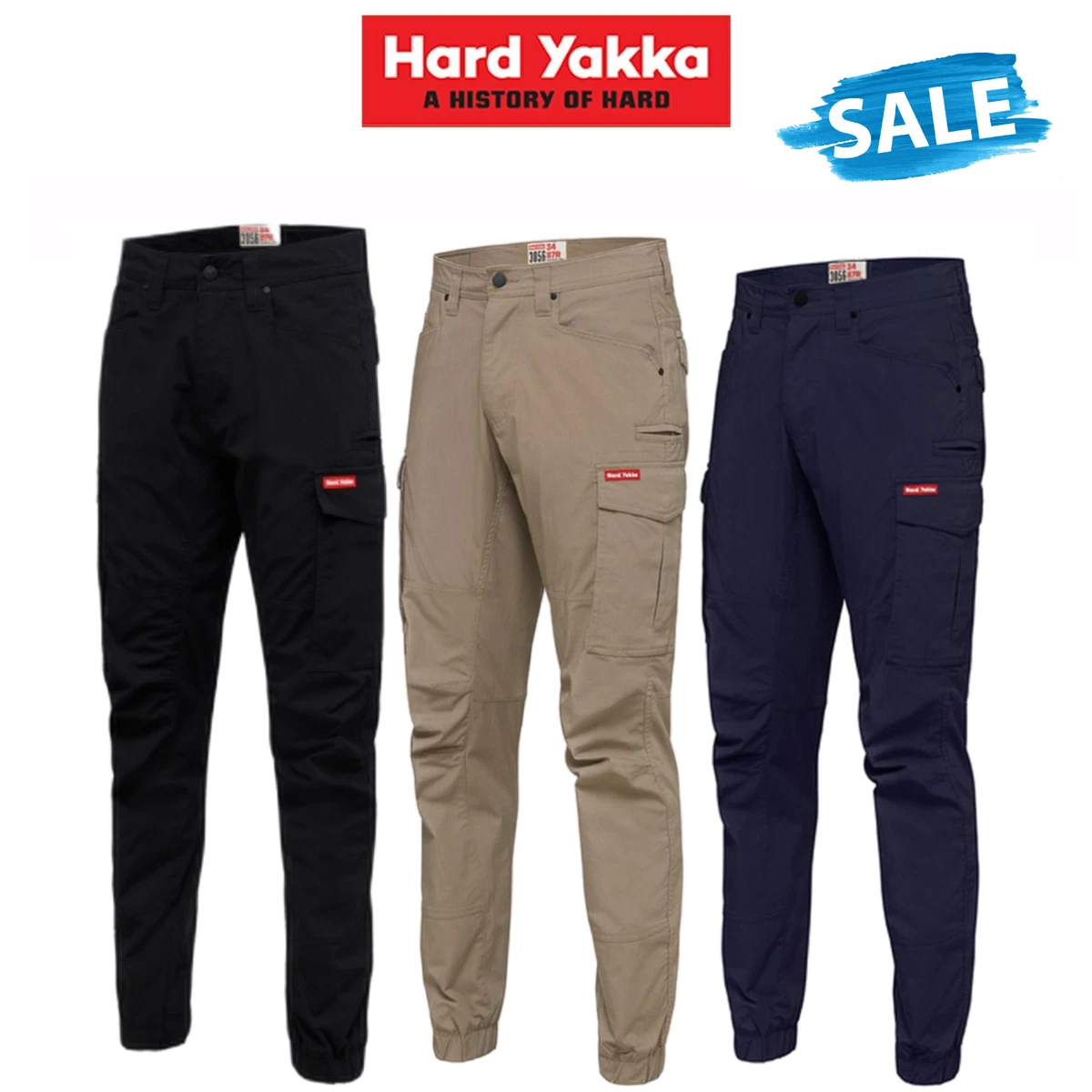 SALE Hard Yakka Work Pants Cuff 3056 Ripstop Stretch Cargo Slim Fit Tough Y02340