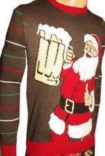 Mens Adult Drunk Drinking SANTA CLAUS Beer UGLY Christmas Sweater Party S NEW