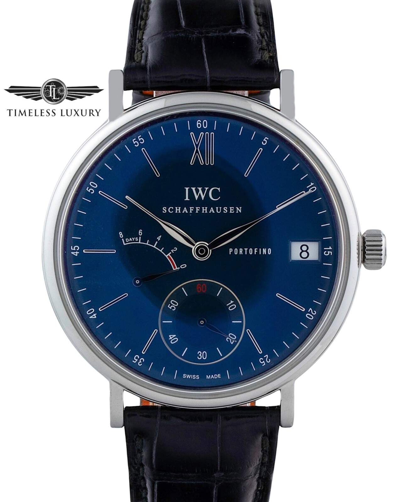 Men's IWC Portofino 8-Days IW510106 Stainless Steel 45mm Blue Dial MINT Box&Card