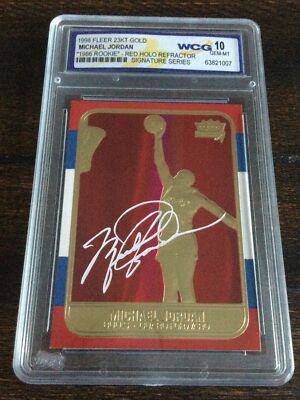 1998 Fleer Michael Jordan 23kt Gold Red Holo Refractor Signature Gem Mint 10 Ebay